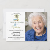 101歳の誕生日お祝い写真入りパームツリー ビーチ 招待状 (正面)