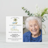 101歳の誕生日お祝い写真入りパームツリー ビーチ 招待状 (スタンド正面)