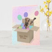 101歳の誕生日のための箱入りベンガル猫 カード (黄色い花)