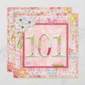 101歳の誕生日パーティースクラップブック作りスタイル 招待状 (正面/裏面)