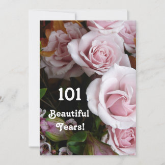 101歳の誕生日パーティー – ピンクのローズブーケ 招待状