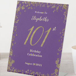 101歳の誕生日パーティー 紫と金のウェルカムサイン 台座サイン