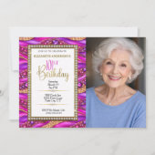 101歳の誕生日フォトに輝くピンクゴールドのジュエルデザイン 招待状 (正面)