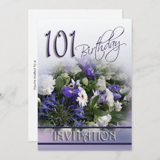 101歳誕生日パーティーの招待-青い花束 招待状 (正面/裏面)