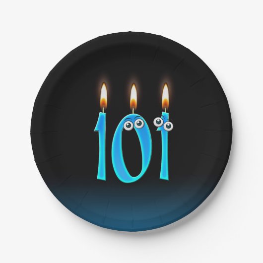101番目の誕生日（ろうそく火の付いた数字） ペーパープレート (正面)