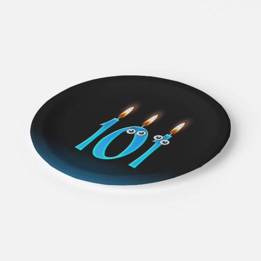 101番目の誕生日（ろうそく火の付いた数字） ペーパープレート (アングル)