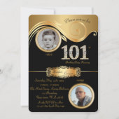101,誕生日マン101エレガント，アートデコ，黒 招待状 (正面)