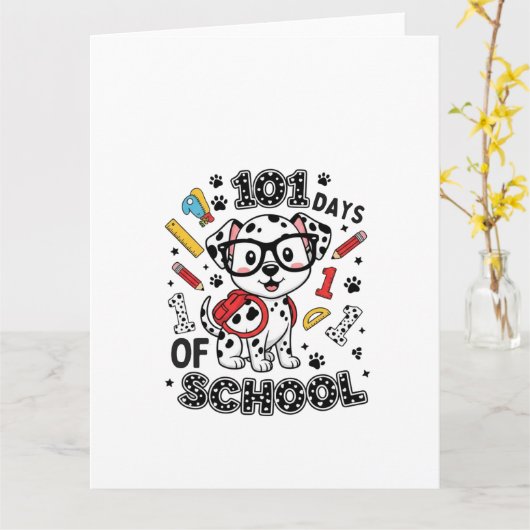 101 Days of School Dalmatian Puppy カード (黄色い花)