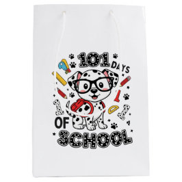 101 Days of School Dalmatian Puppy ミディアムペーパーバッグ