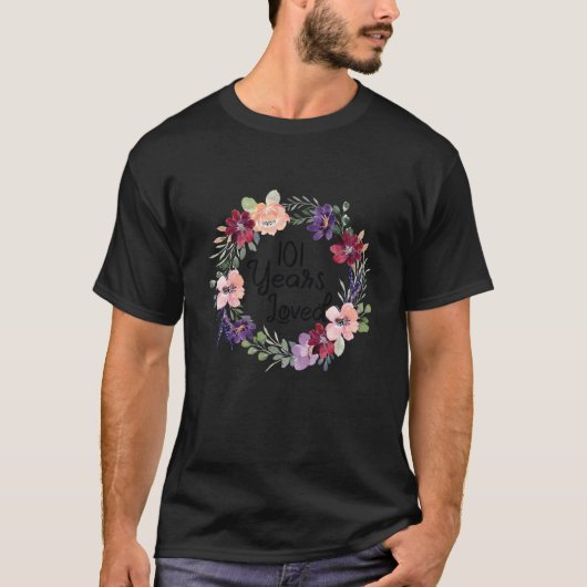 101 Years Loved Floral 101th Birthday Women 101 Ye Tシャツ (正面)