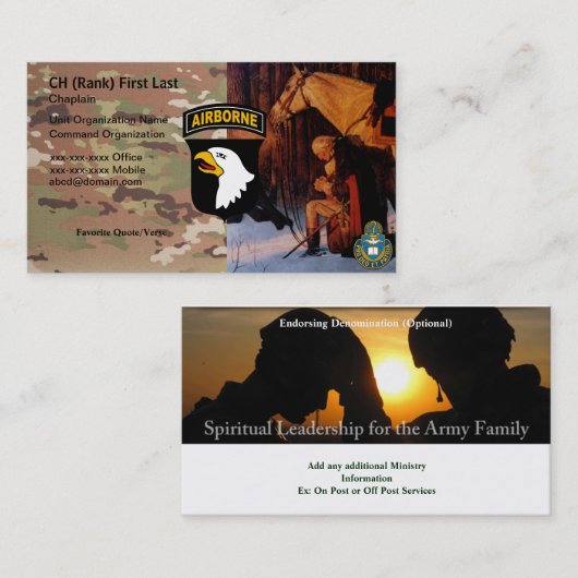 101st分割の牧師カード 名刺 (正面/裏面)