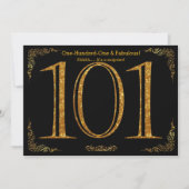 101st誕生会、素晴らしいGatsbyの黒い金ゴールドのglitt 招待状 (正面)