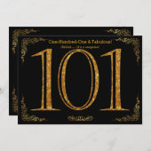 101st誕生会、素晴らしいGatsbyの黒い金ゴールドのglitt 招待状 (正面/裏面)