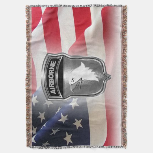 101st Airborne Division Custom Silver Framed Patch スローブランケット (正面縦)