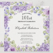 101st Birthday Invitation Elegant Purple Floral 招待状