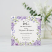 101st Birthday Invitation Elegant Purple Floral 招待状 (スタンド正面)