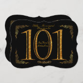 101st, Birthday party 101st, Gatsby, black & 金ゴールド 招待状 (正面/裏面)
