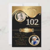 102歳の誕生日を迎えた女性、102歳、エレガントなアールデコ、黒 招待状 (正面)