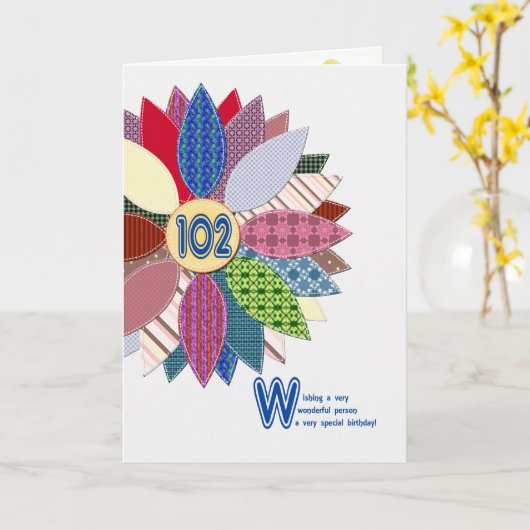 102歳、縫花誕生日 カード (黄色い花)