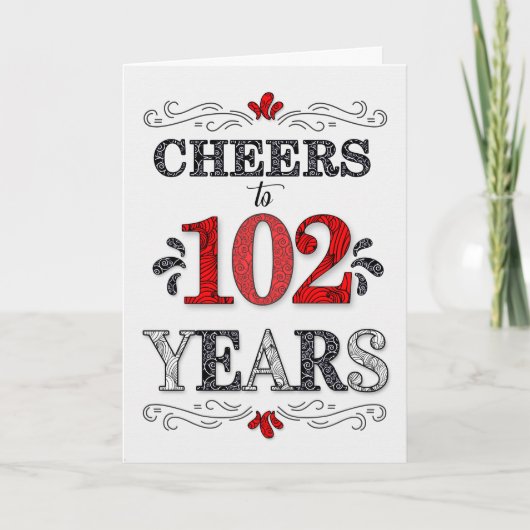 102番目の誕生日応援の赤い白の黒のパターン カード (正面)