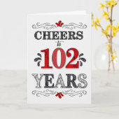 102番目の誕生日応援の赤い白の黒のパターン カード (黄色い花)