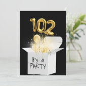 102番目の誕生日金ゴールドバルーン（白いボックス） 招待状 (スタンド正面)