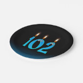 102番目の誕生日（ろうそく火の付いた数字） ペーパープレート (アングル)
