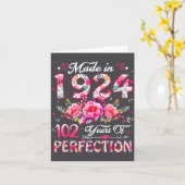 102 Year Old Made In 1924 Floral 102nd Birthday Wo カード (黄色い花)