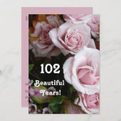 102nd誕生会のピンクのバラの花束 招待状 (正面/裏面)