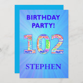 102nd誕生日パーティーの招待の名前の追加 招待状 (正面/裏面)