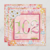 102nd誕生日パーティースクラップブック作りスタイル 招待状 (正面/裏面)