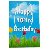 103番目の誕生日チューリップミディアム抱き枕 ミディアムペーパーバッグ (正面)