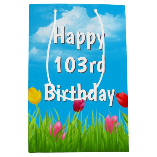 103番目の誕生日チューリップミディアム抱き枕 ミディアムペーパーバッグ (正面)