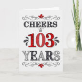 103番目の誕生日応援の赤い白の黒のパターン カード (正面)