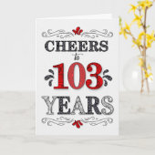 103番目の誕生日応援の赤い白の黒のパターン カード (黄色い花)