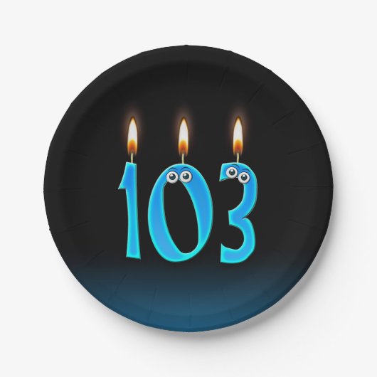 103番目の誕生日（ろうそく火の付いた数字） ペーパープレート (正面)