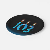 103番目の誕生日（ろうそく火の付いた数字） ペーパープレート (アングル)