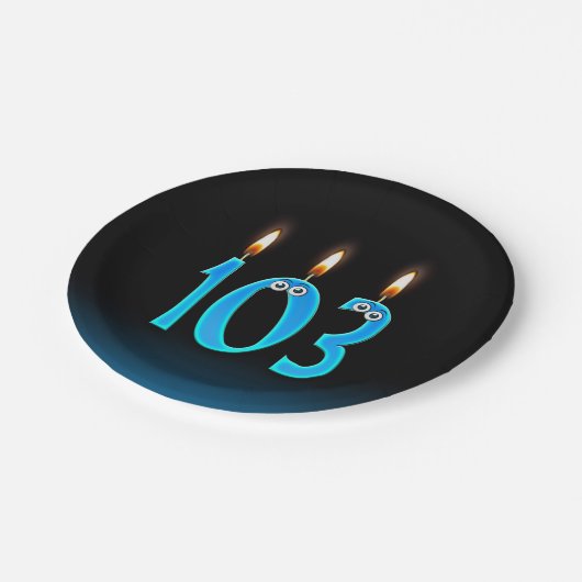 103番目の誕生日（ろうそく火の付いた数字） ペーパープレート (アングル)