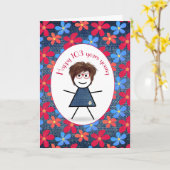 103誕生日スティックガールとデイジーオンデニム カード (黄色い花)