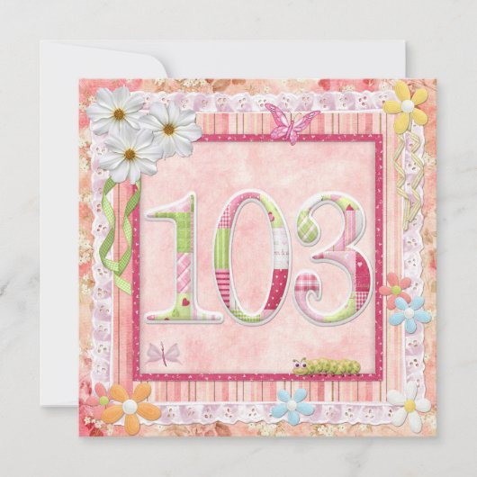 103rd誕生日パーティースクラップブック作りスタイル 招待状 (正面)
