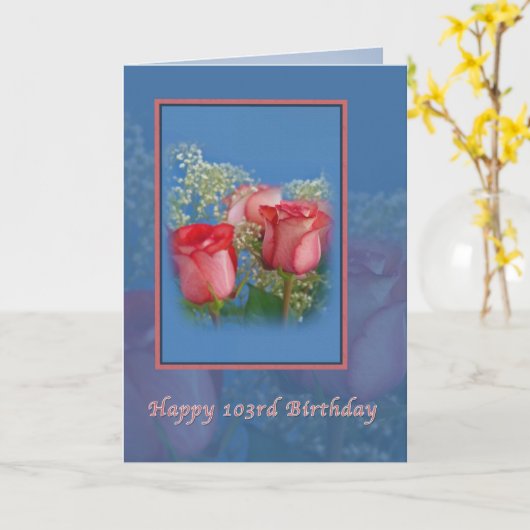 103rd誕生日、赤いバラ カード (黄色い花)
