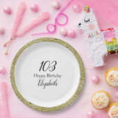 103rd Birthday Black White and Gold  ペーパープレート (パーティー)