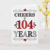 104番目の誕生日応援の赤い白の黒のパターン カード (黄色い花)