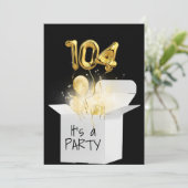 104誕生日の金ゴールドバルーン（白） 招待状 (スタンド正面)