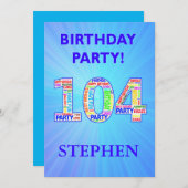 104th Birthday Party Invitation名前の追加 招待状 (正面/裏面)