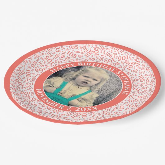 105あなたの写真の乱数パターンサンゴ/白 ペーパープレート (アングル)