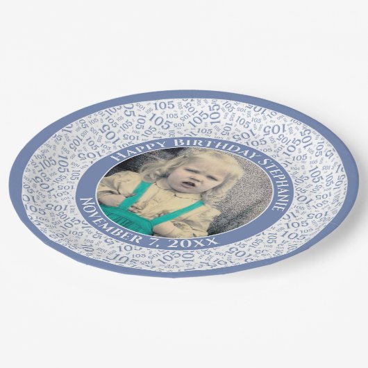 105あなたの写真の乱数パターン青/白 ペーパープレート (アングル)