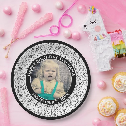 105あなたの写真の乱数パターン黒/白 ペーパープレート (パーティー)