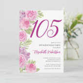 105歳の誕生日お祝いバラの花テンプレート 招待状 (スタンド正面)
