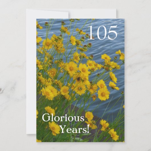 105歳の誕生日パーティー/黄色の花+水 招待状 (正面)